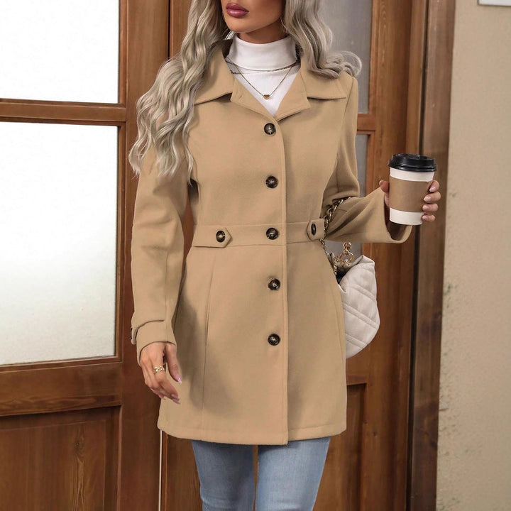 Short Women's Trench Coat with Buttons and Classic Collar