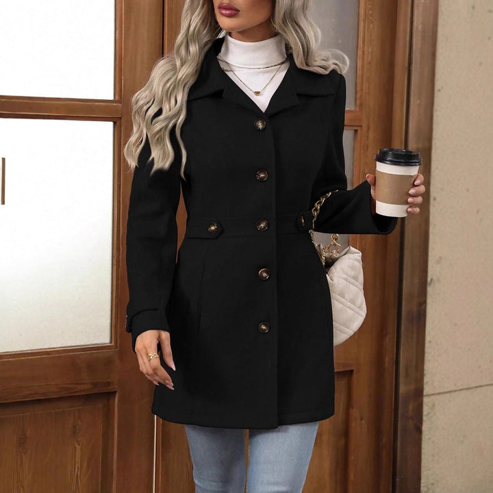 Short Women's Trench Coat with Buttons and Classic Collar