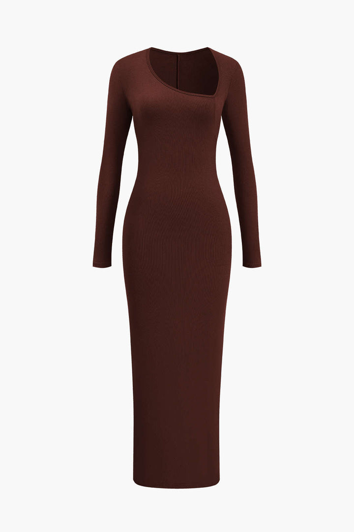 Luxury Asymmetrical Gala Maxi Dress with Long Sleeves