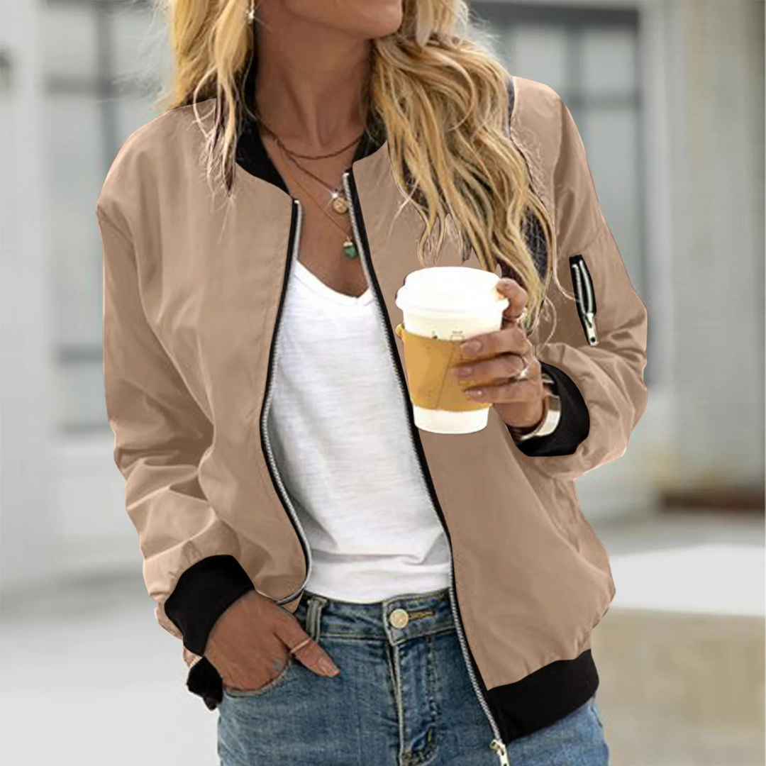Lightweight Casual Bomber Jacket with Zip Pockets for Women