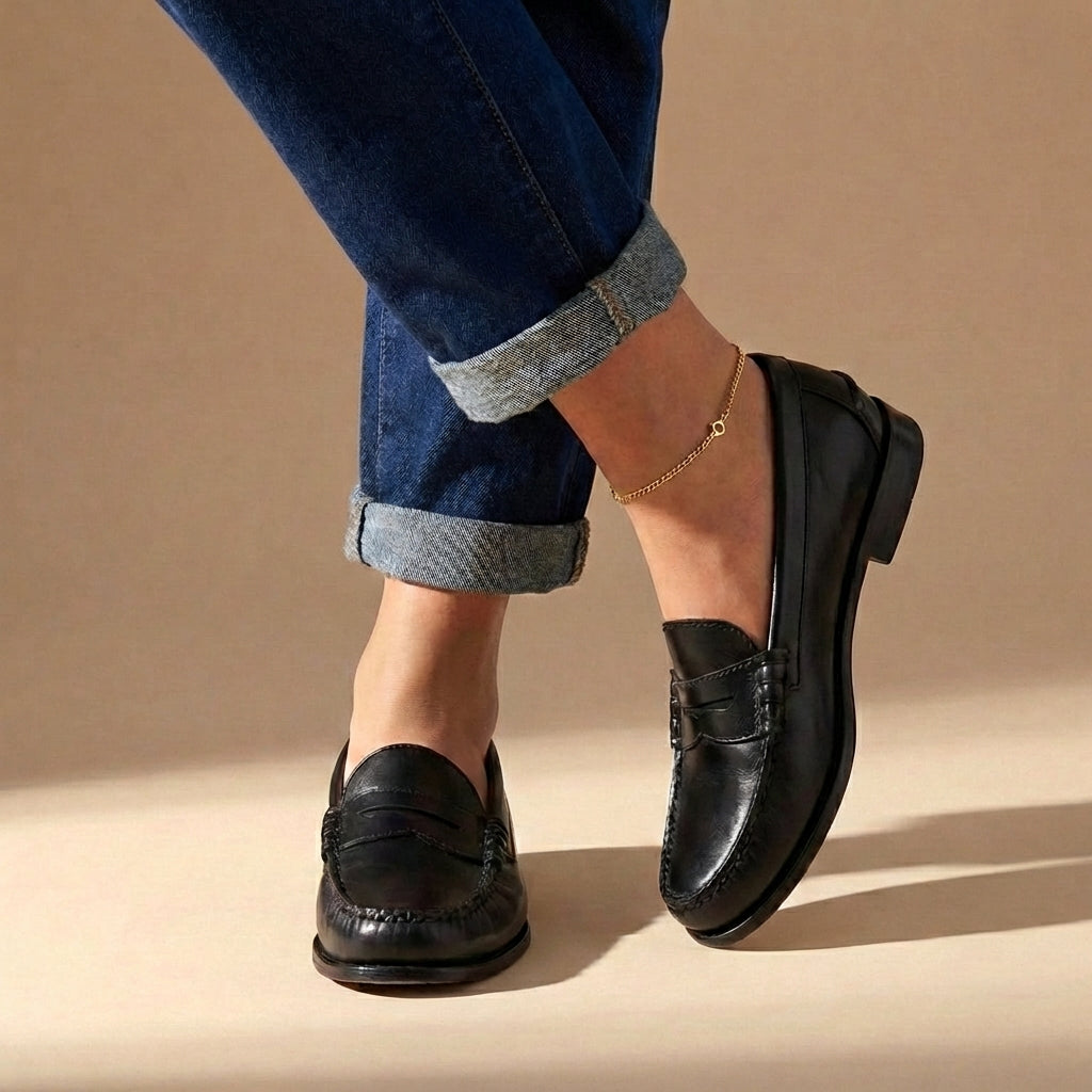 Stylish Women's Leather Penny Loafers With Slip-On Style And Low Heel