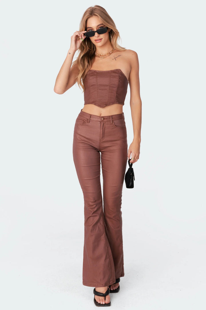 Lisa | Skinny Fit Leather Flare Jeans