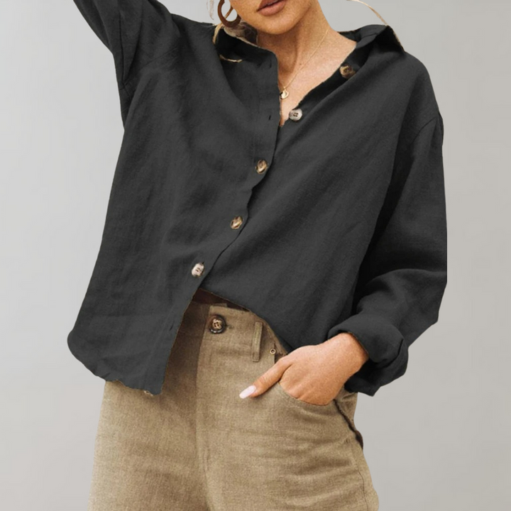 Linen Women's Airy Blouse With Buttons And Loose Fit