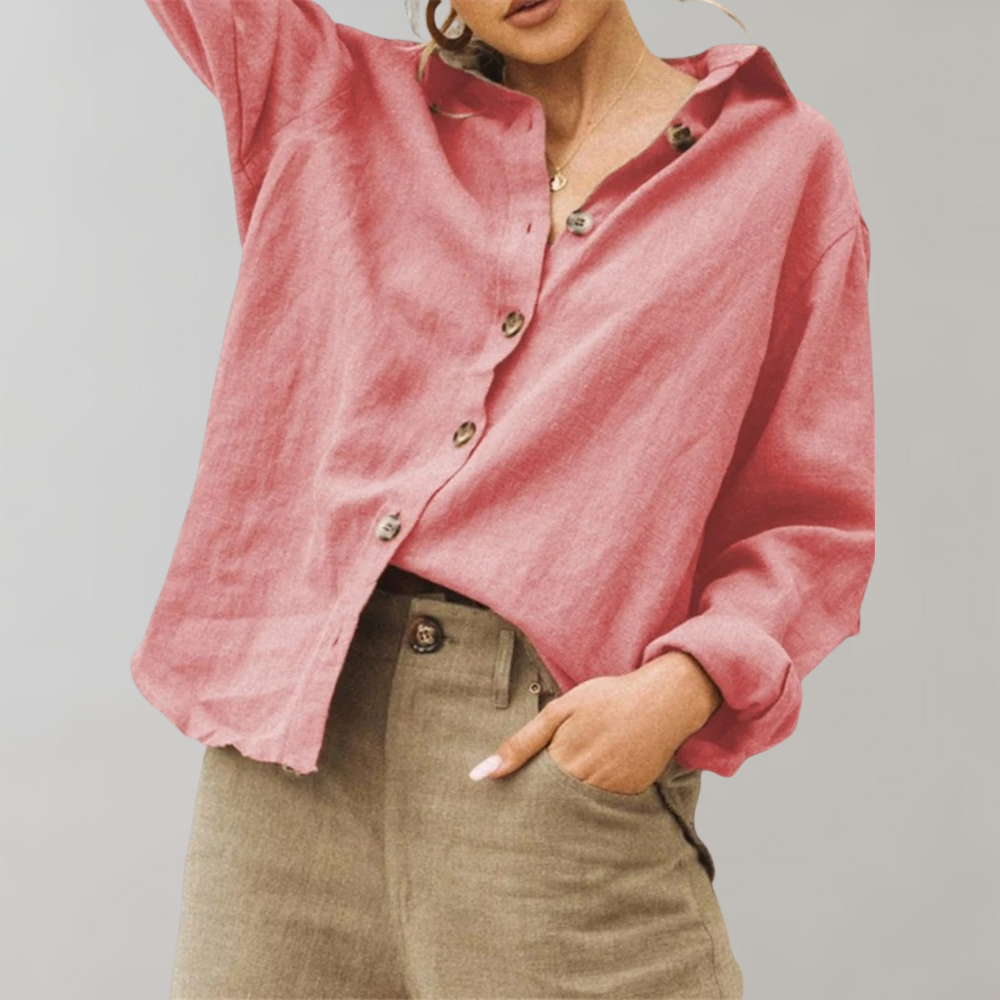 Linen Women's Airy Blouse With Buttons And Loose Fit