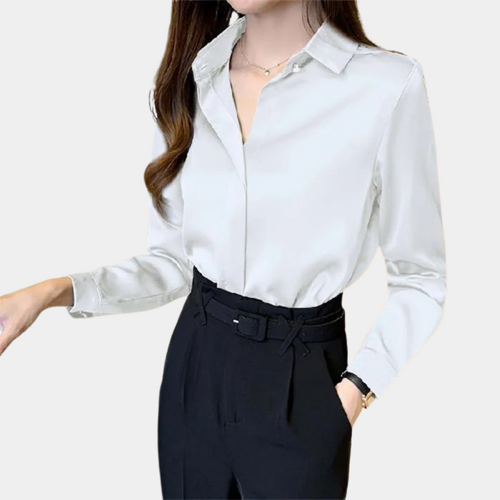Karena | Satin Blouse with Collar and Long Sleeves