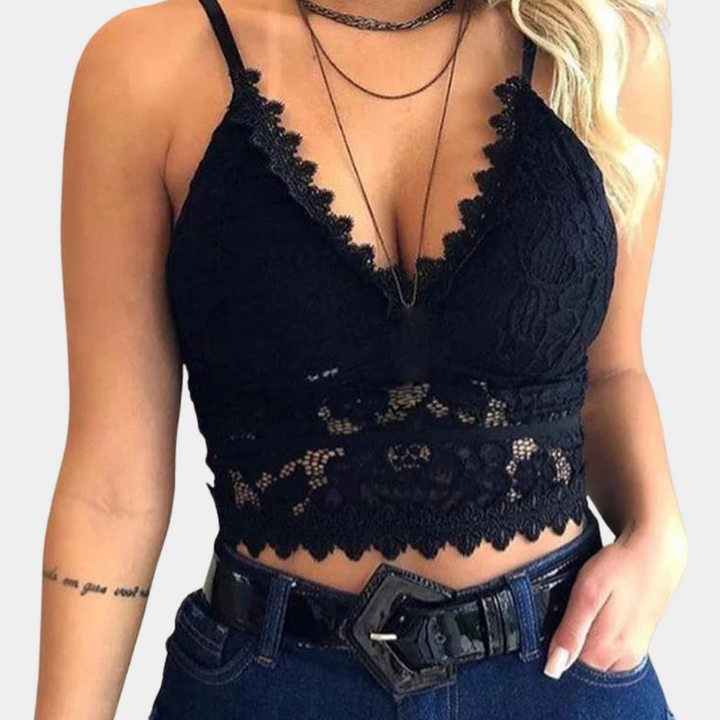 Trendy Women's Lace Bralette Cropped Top with V-Neck