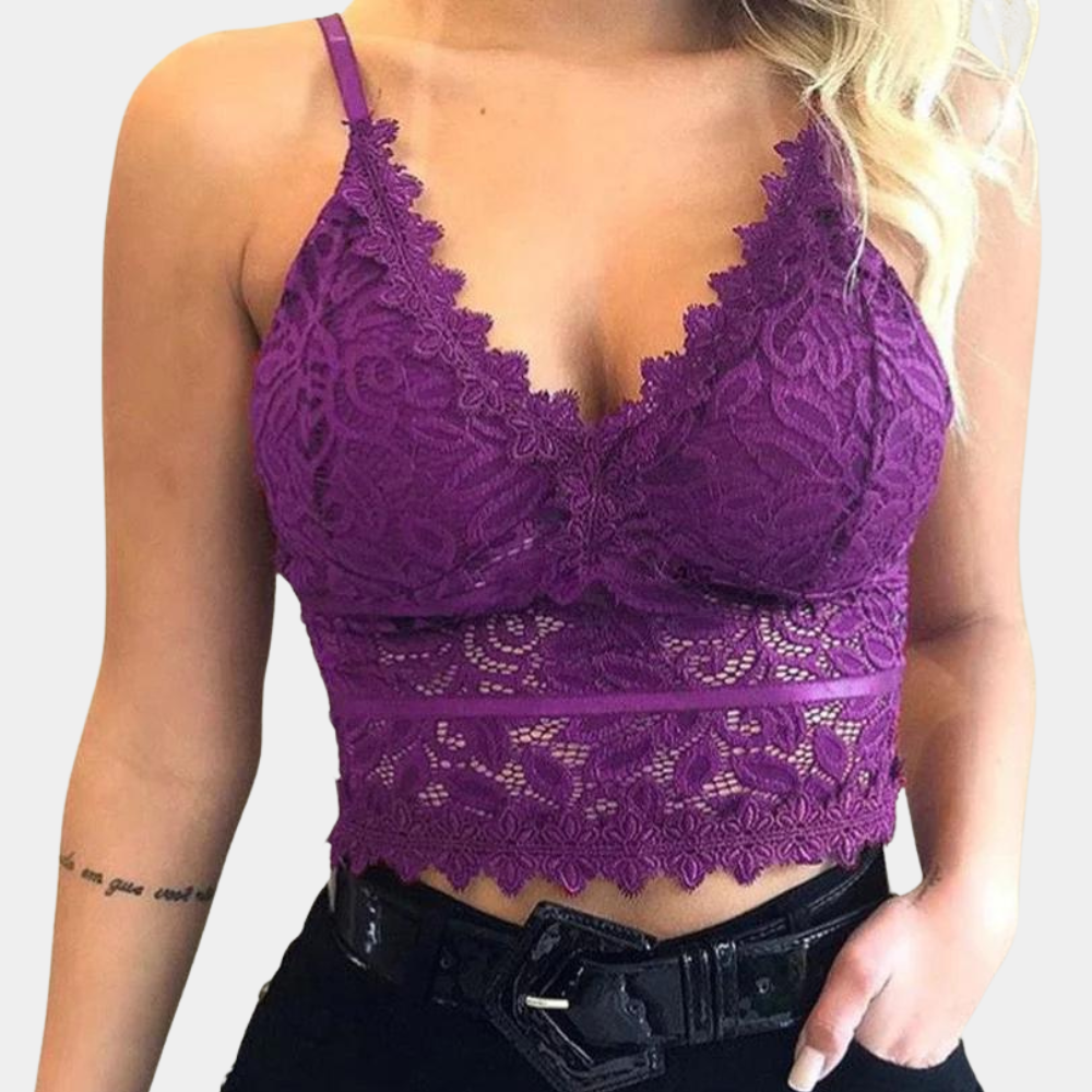 Trendy Women's Lace Bralette Cropped Top with V-Neck