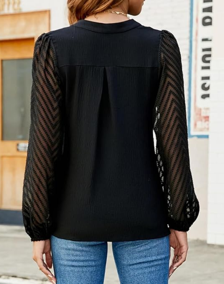 Stylish Women's Blouse with V-Neck and Long Sleeves