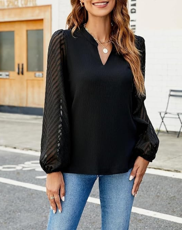 Stylish Women's Blouse with V-Neck and Long Sleeves