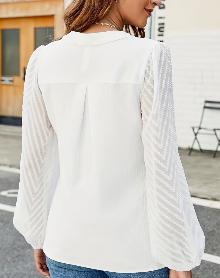 Stylish Women's Blouse with V-Neck and Long Sleeves
