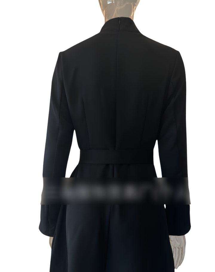 A-Line Elegant Midi Dress with Turtleneck and Waist Belt for Women