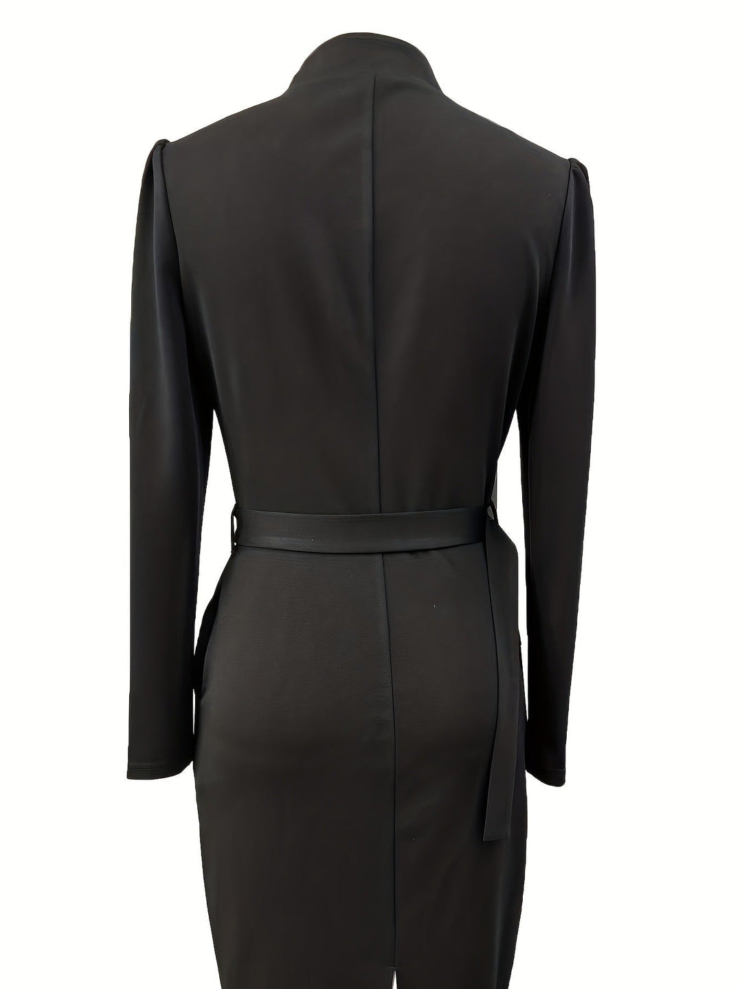 Fitted Women's Midi Dress with Belt and Three-Quarter Sleeves