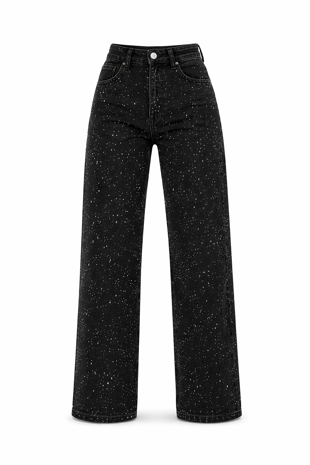 Trendy Women's Glitter Denim Jeans with Wide Legs and High Waist