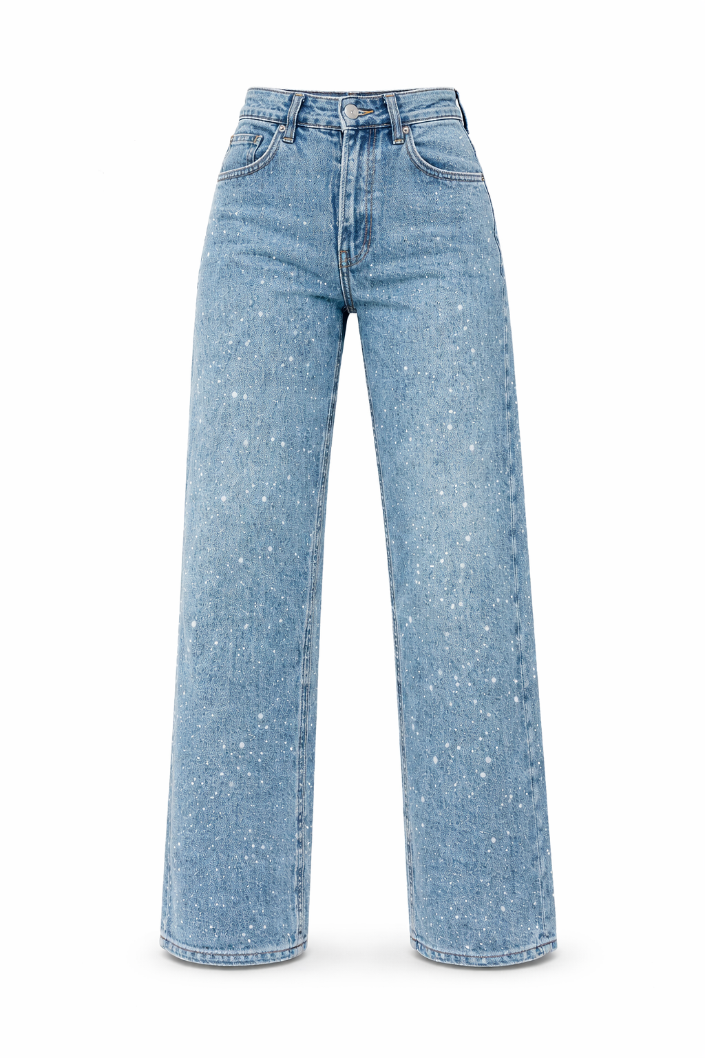 Trendy Women's Glitter Denim Jeans with Wide Legs and High Waist