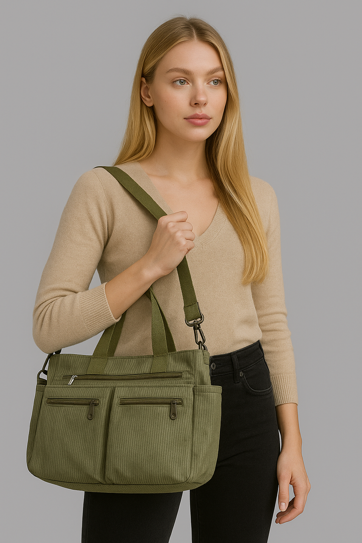 Trendy Corduroy Women's Shoulder Bag with Multiple Compartments