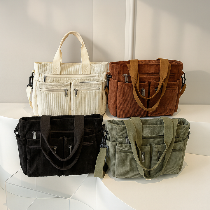 Trendy Corduroy Women's Shoulder Bag with Multiple Compartments