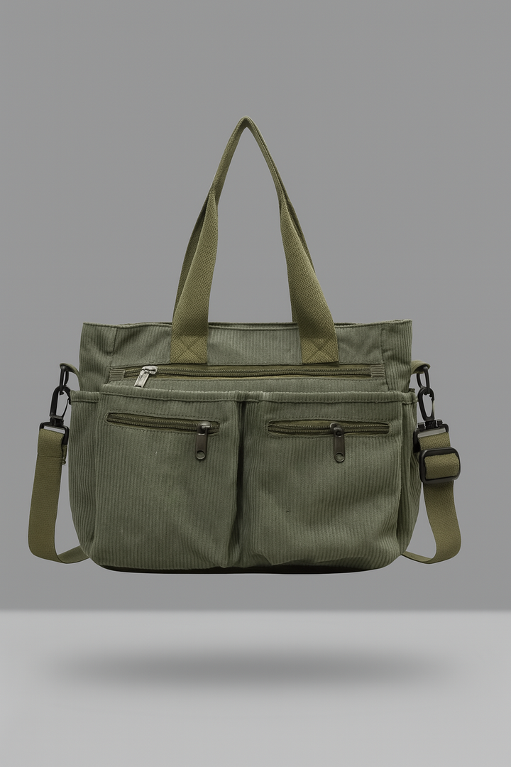 Trendy Corduroy Women's Shoulder Bag with Multiple Compartments