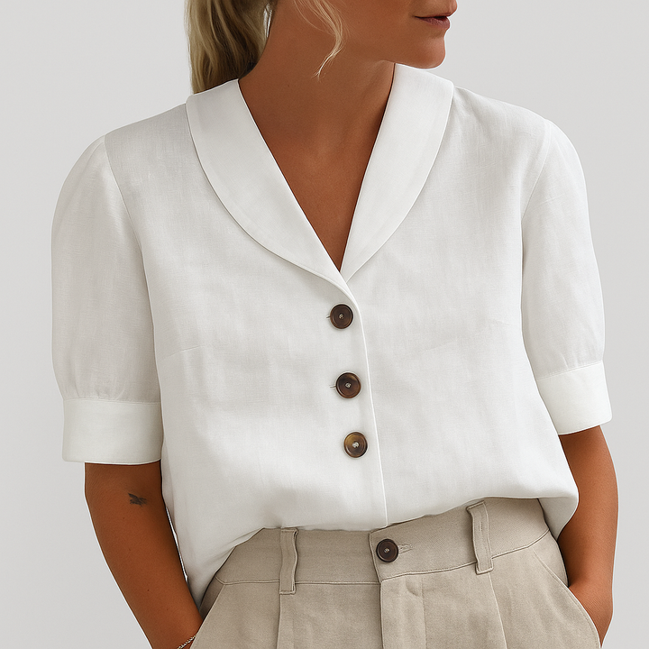 Stylish Women's V-Neck Blouse with Buttons and Relaxed Fit