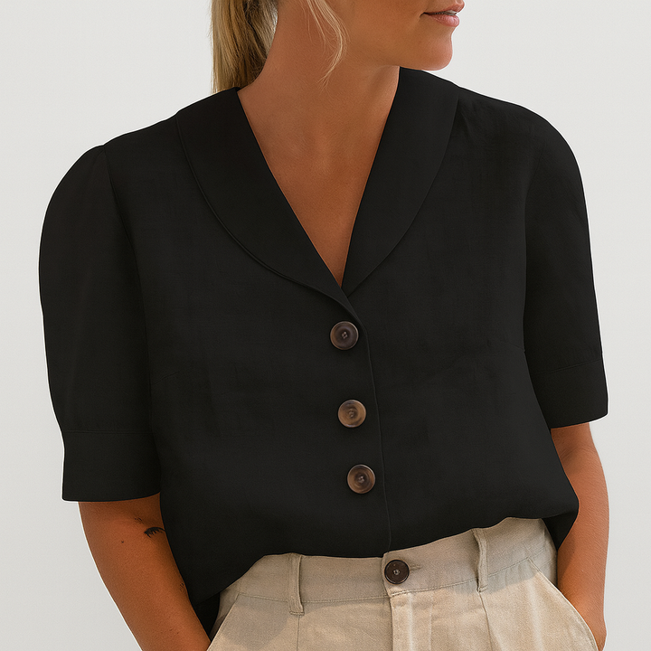 Stylish Women's V-Neck Blouse with Buttons and Relaxed Fit