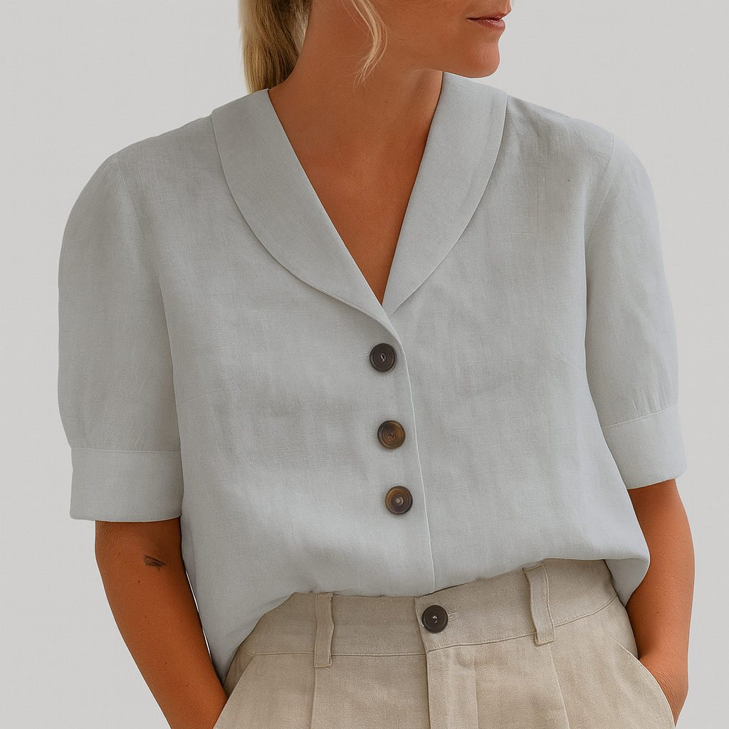 Stylish Women's V-Neck Blouse with Buttons and Relaxed Fit