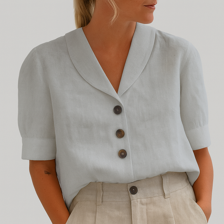 Stylish Women's V-Neck Blouse with Buttons and Relaxed Fit