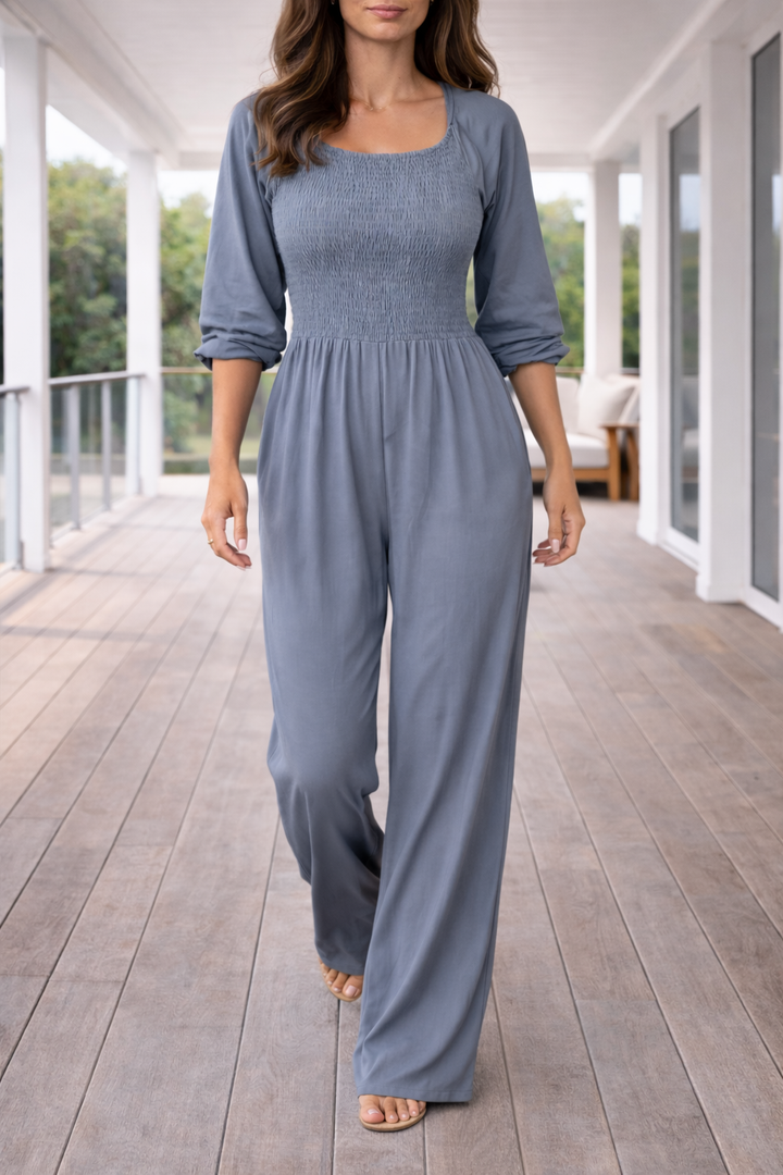 Comfortable Women's Jumpsuit with Smock Detail and Wide Legs