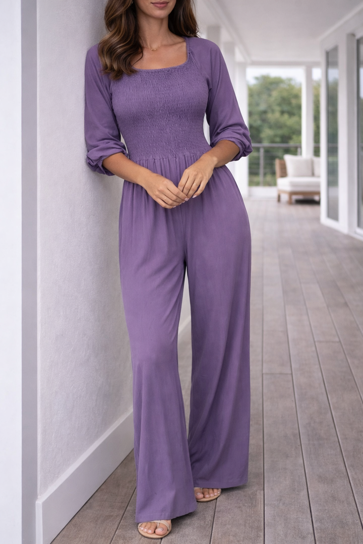 Comfortable Women's Jumpsuit with Smock Detail and Wide Legs