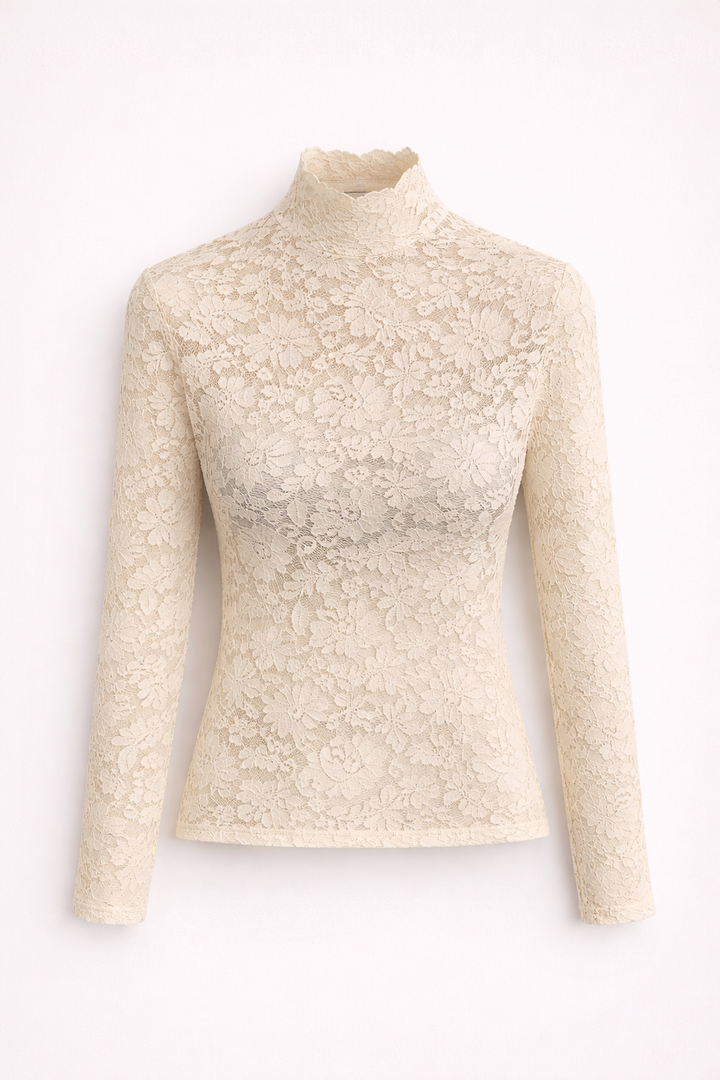 Stylish Women's Lace Blouse with Collar and Long Sleeves