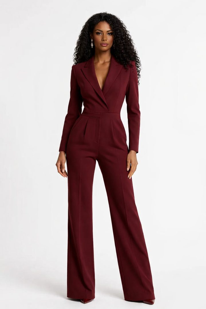 Luxury Women's Blazer Jumpsuit with Long Sleeves and Wide Legs
