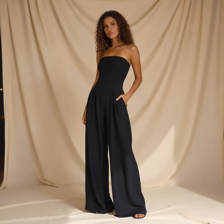 Chic Women's Strapless Jumpsuit with Wide Legs and High Waist
