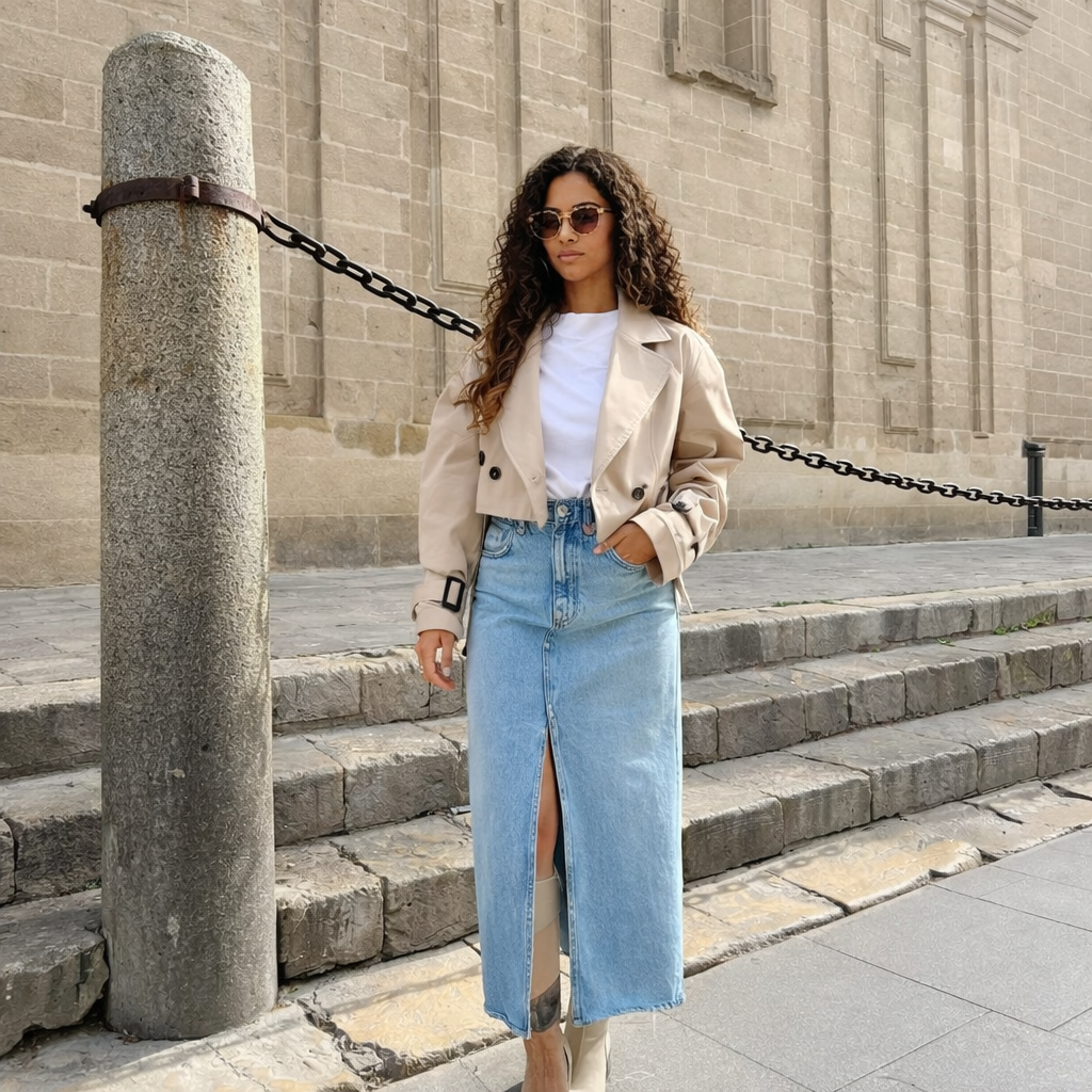 Stylish Women's Short Trench Coat with Belt and Classic Collar