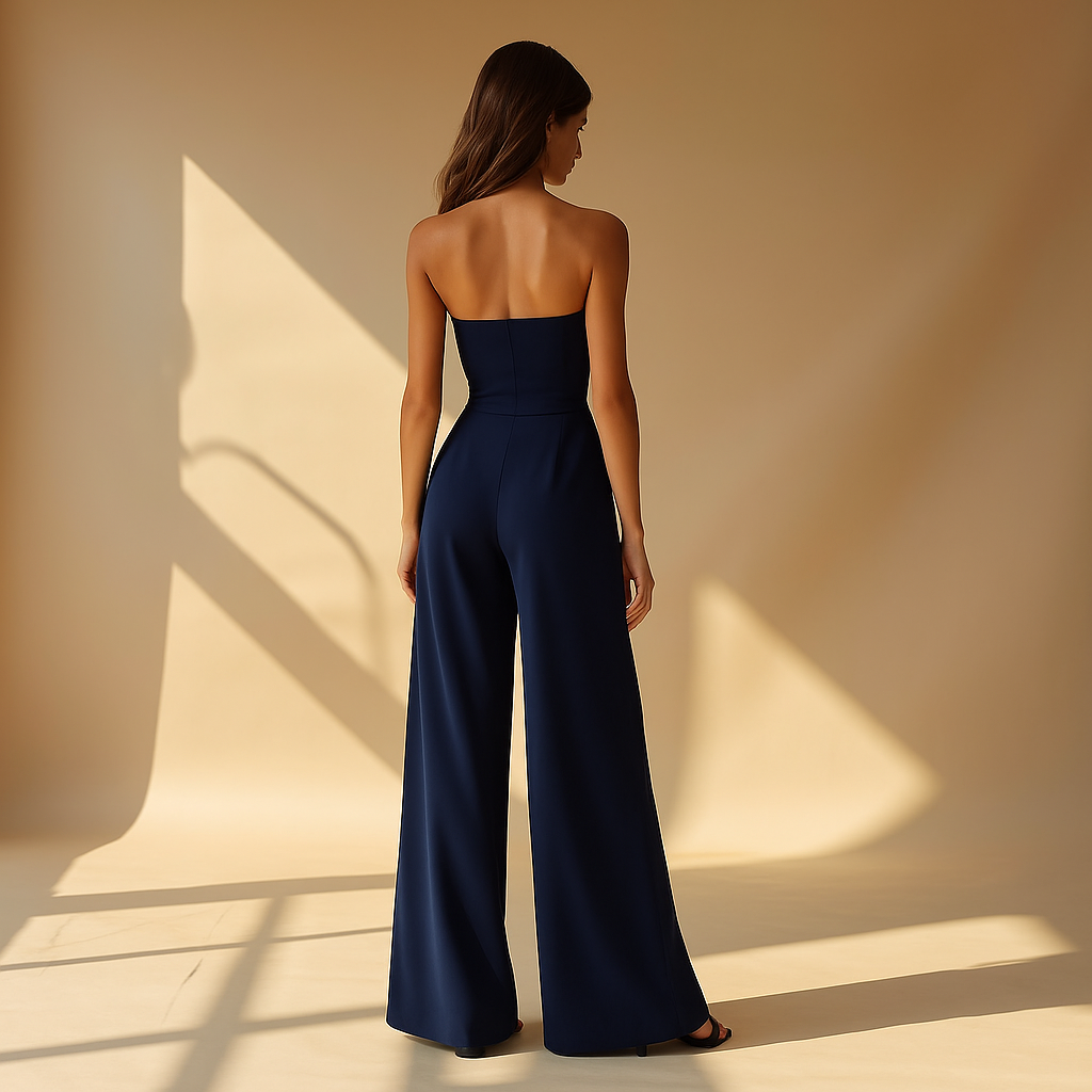 Chic Women's Strapless Jumpsuit with Wide Legs and High Waist