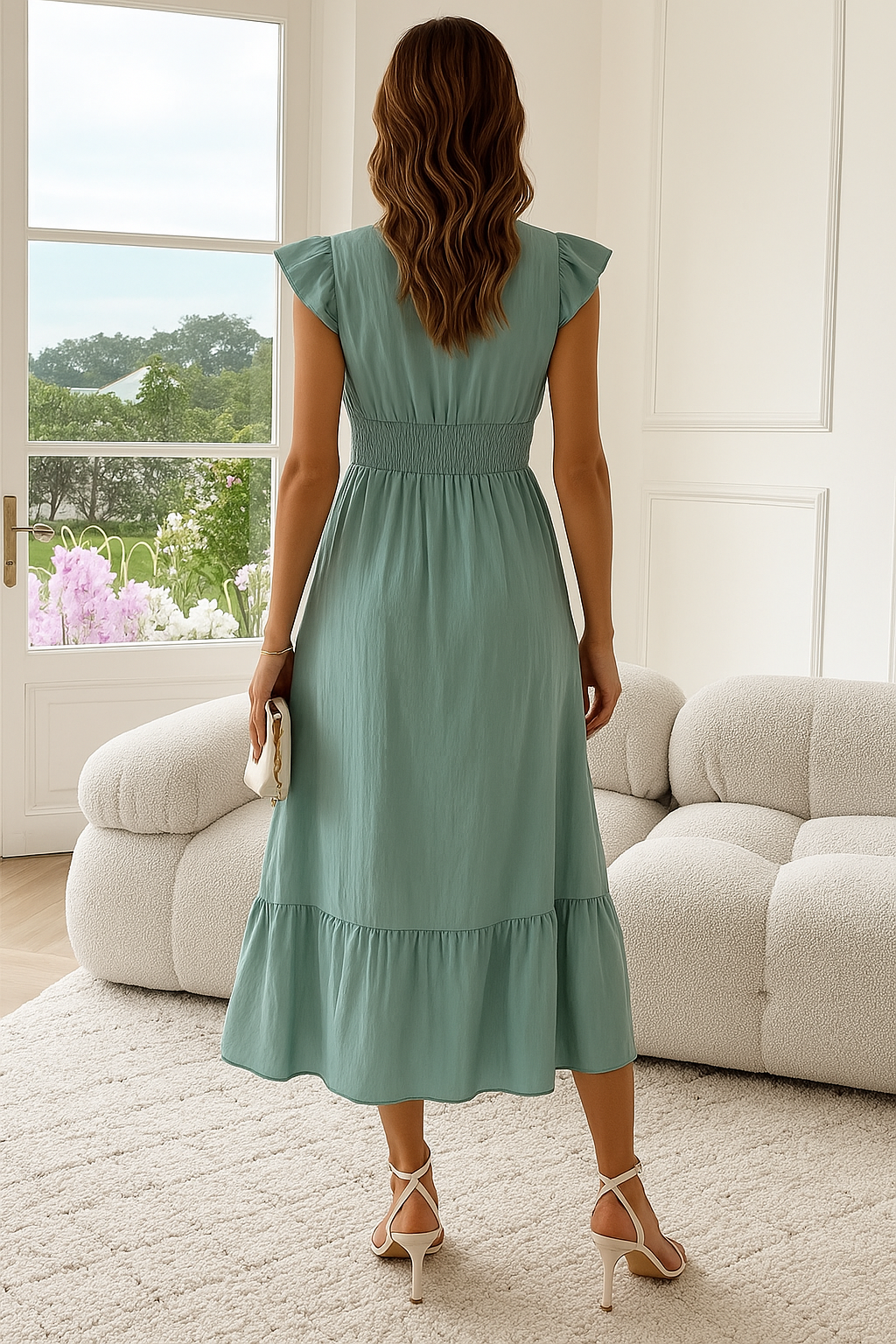 Cayla | Summery Midi Dress with V-Neck and Ruffles