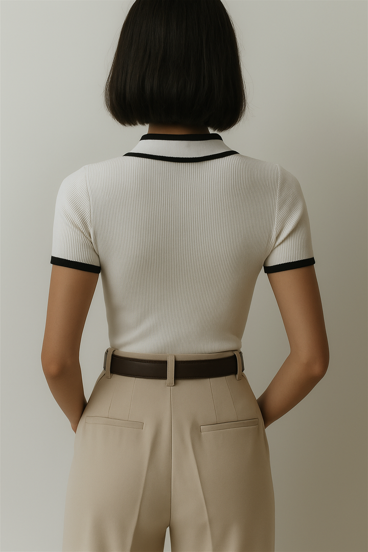 Manta | Ribbed Polo Top with Gold Buttons