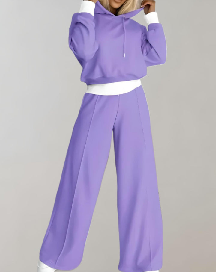Comfortable Women's Lounge Set with Wide Pants and Hoodie