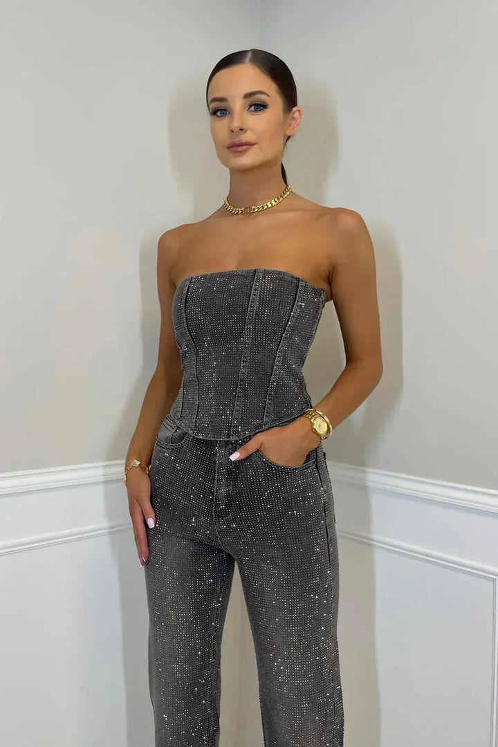 Elegant Strapless Sequin Jumpsuit with Straight Legs for Women