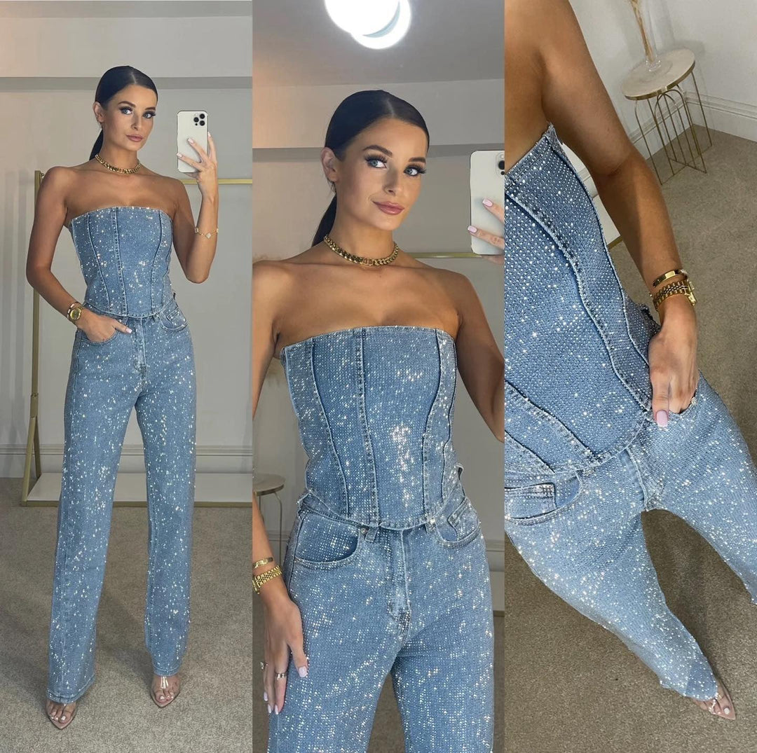 Elegant Strapless Sequin Jumpsuit with Straight Legs for Women