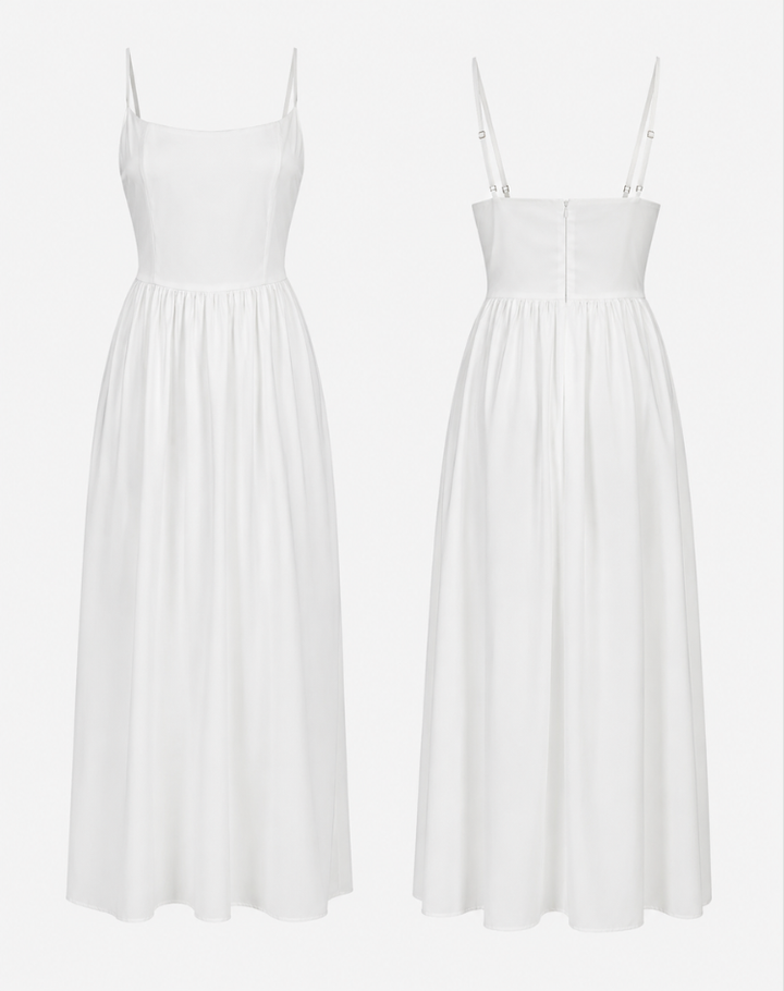 White Midi Dress for Women with Simple Design and Comfort