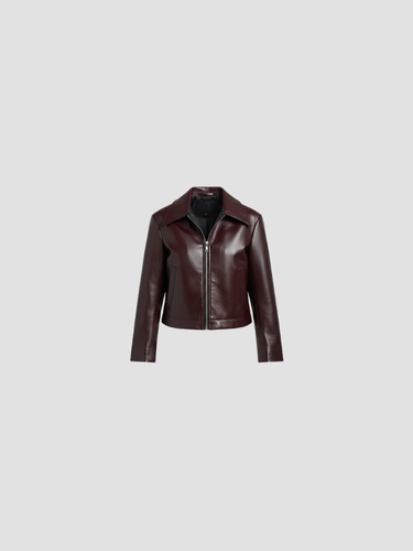 Stylish Oversized Women's Leather Bomber Jacket with Zipper and Classic Collar