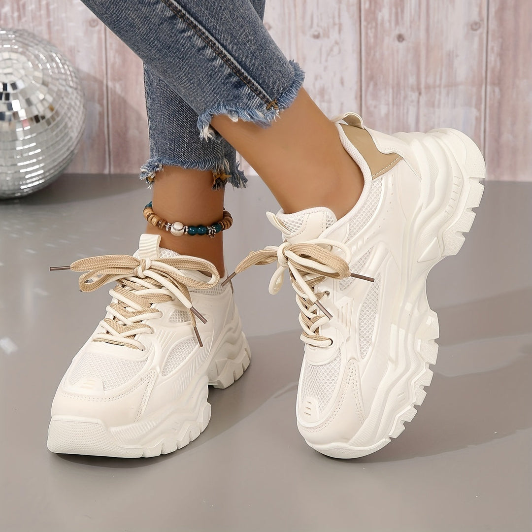 Trendy Women's Sneakers with Breathable Mesh and Thick Sole