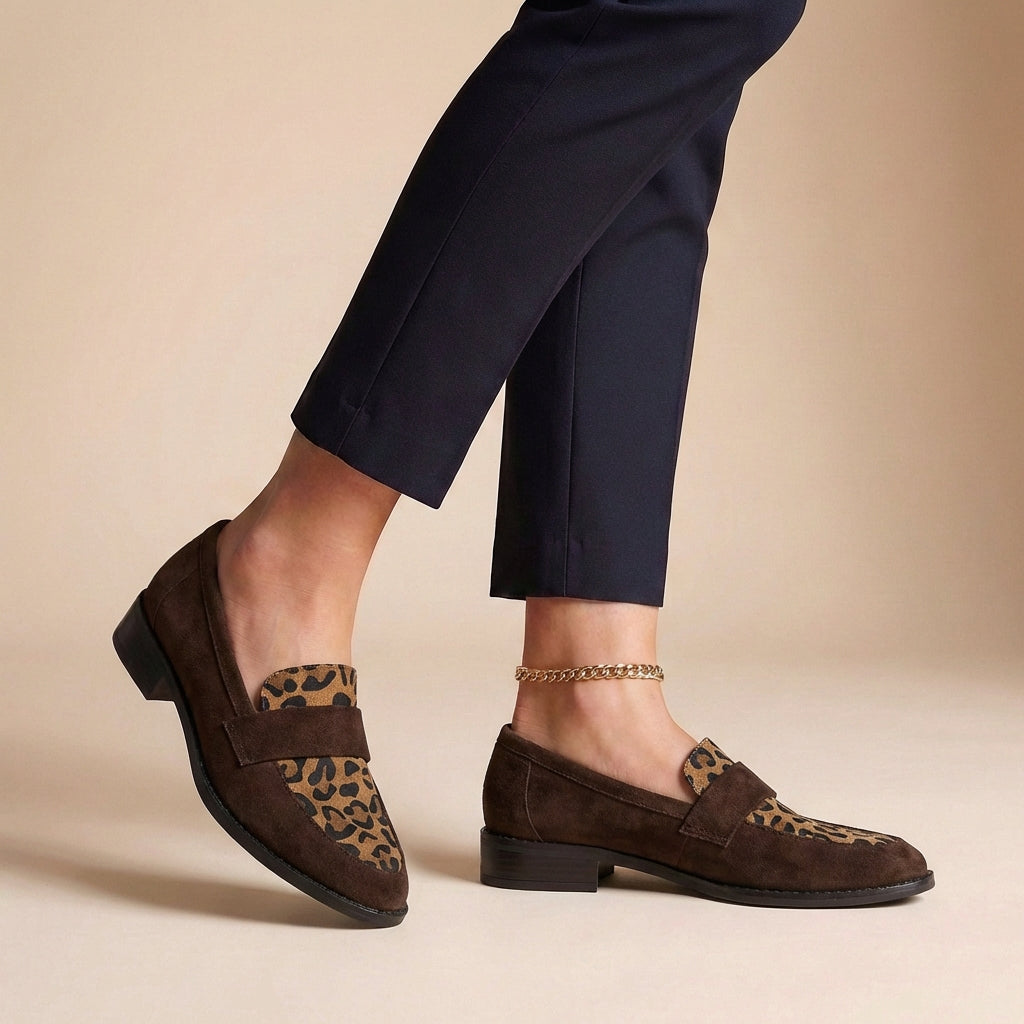 Orthopedic Women's Chunky Sole Loafers With Leopard Print