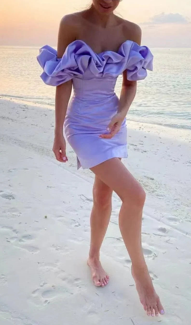 Elegant Mini Cocktail Dress for Women with Ruffles and Off Shoulder