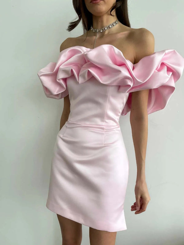 Elegant Mini Cocktail Dress for Women with Ruffles and Off Shoulder