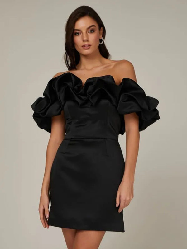 Elegant Mini Cocktail Dress for Women with Ruffles and Off Shoulder