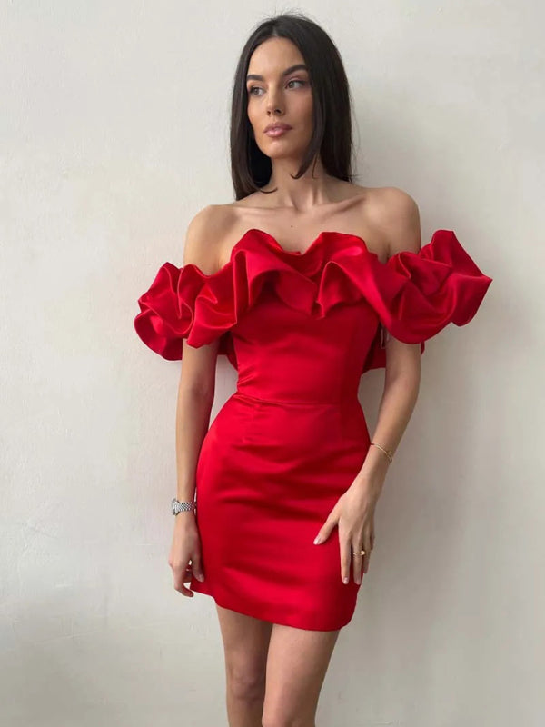 Elegant Mini Cocktail Dress for Women with Ruffles and Off Shoulder