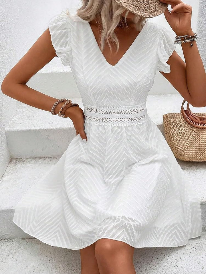 Summer Mini Dress for Women with V-Neck and Waistband
