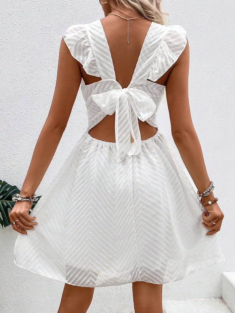 Summer Mini Dress for Women with V-Neck and Waistband
