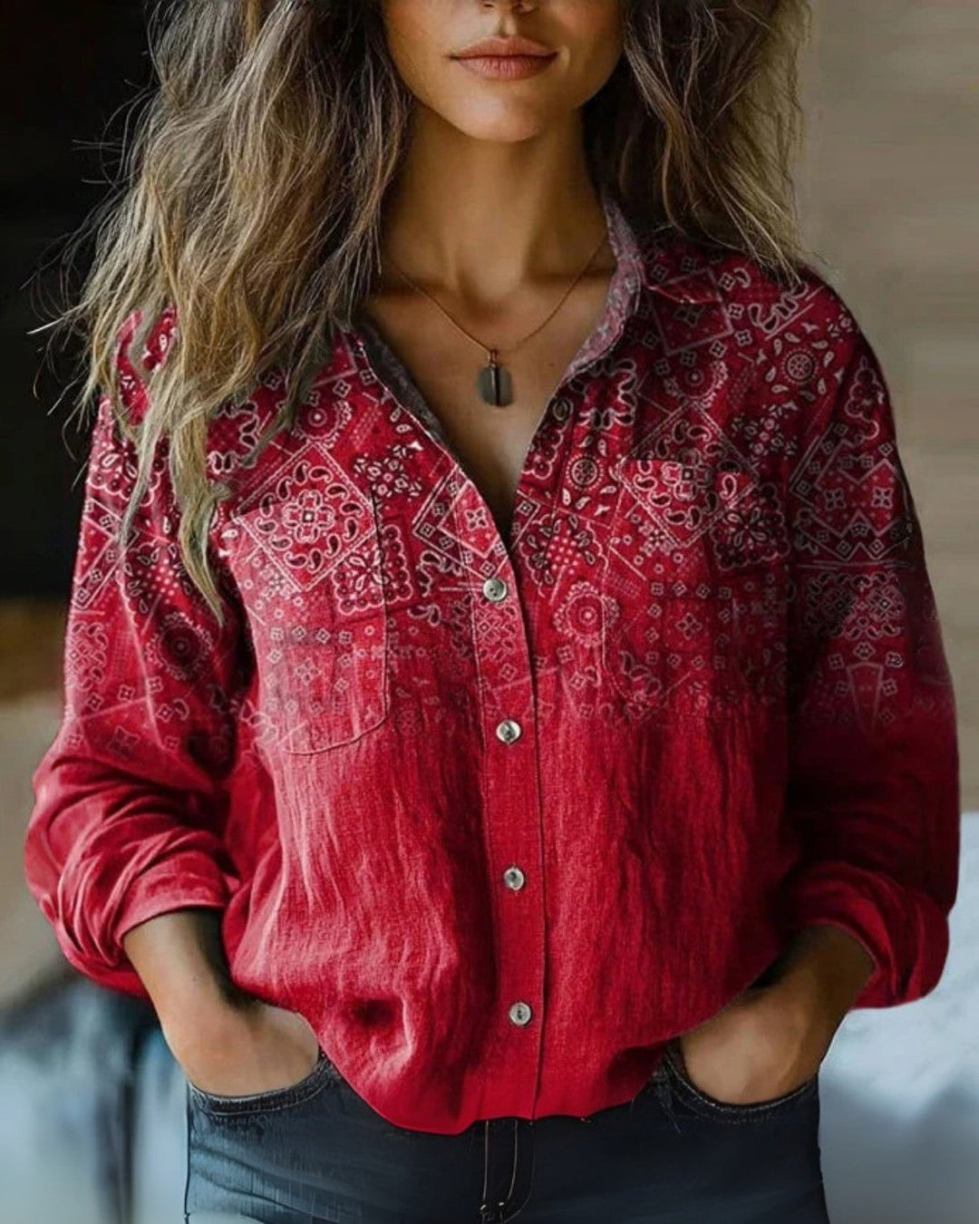 Vintage Stylish Women's Blouse with Long Sleeves