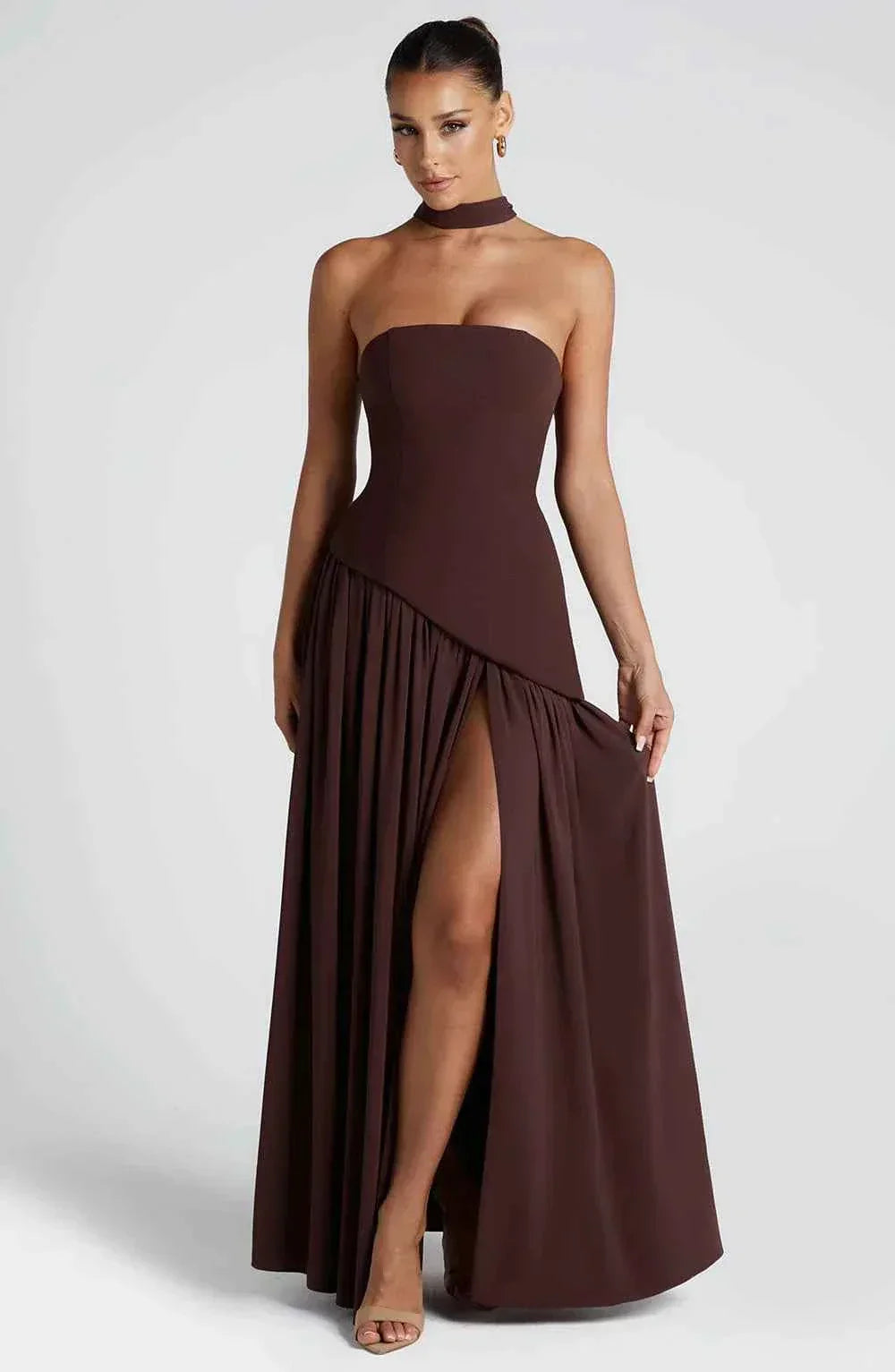Luxury Maxi Evening Dress with Shawl and Strapless Neckline