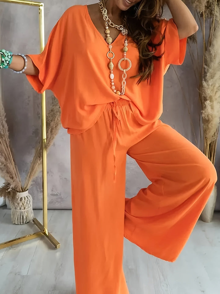 Jaantje | Summer Lounge Set with Wide Pants and V-Neck Top